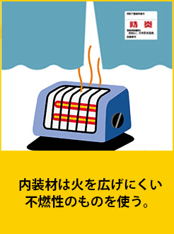 内装材は火を広げにくい不燃性のものを使う。